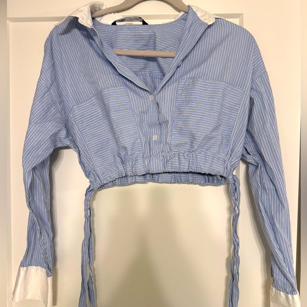 Zara striped crop top with tie.